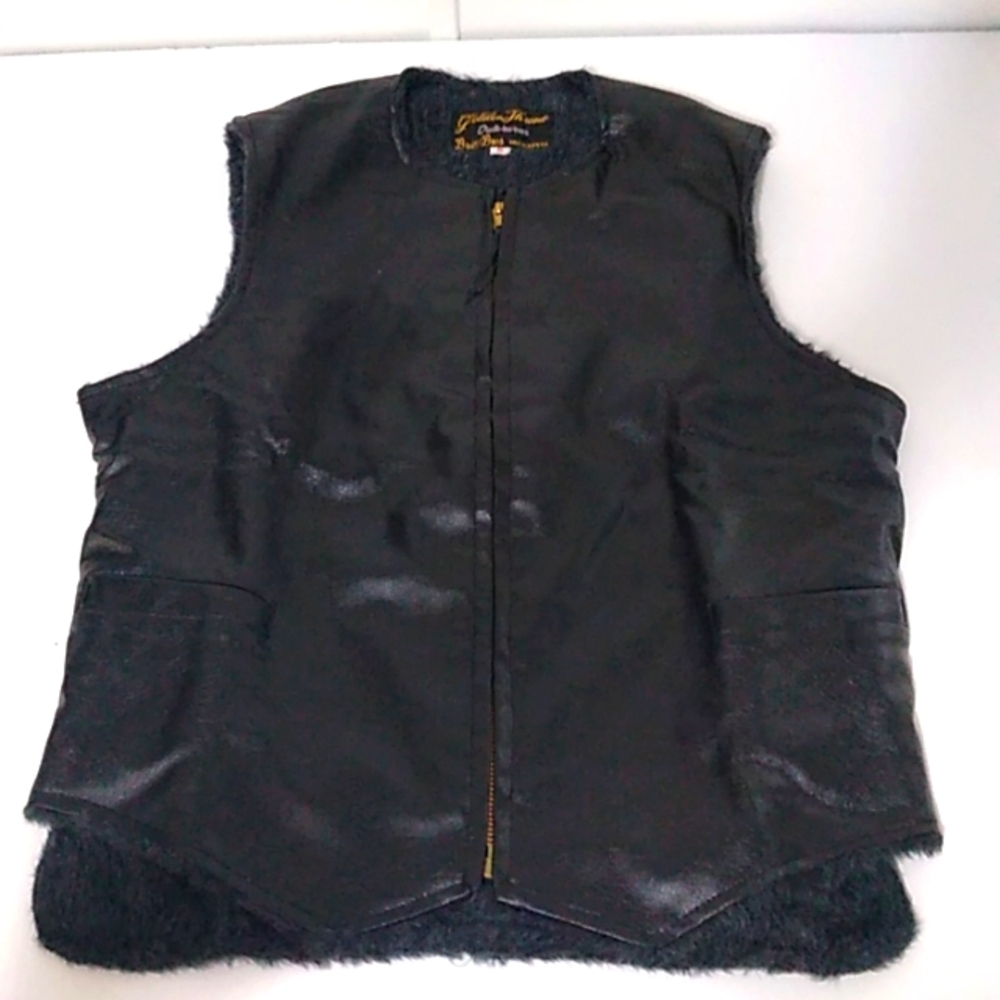 Vintage Biker Vest Faux Leather & Fur Timberetta Golden Thread Black Small